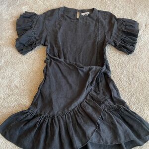 Isabel Marant Black Ruffle Sleeve Midi Dress